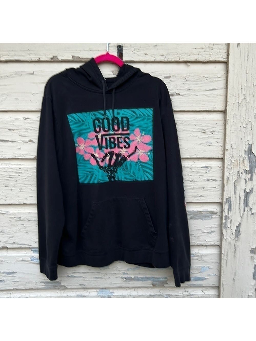 Call Your Mother Good Vibes Pullover Hoodie Distressed Sweatshirt Sweater XL H5